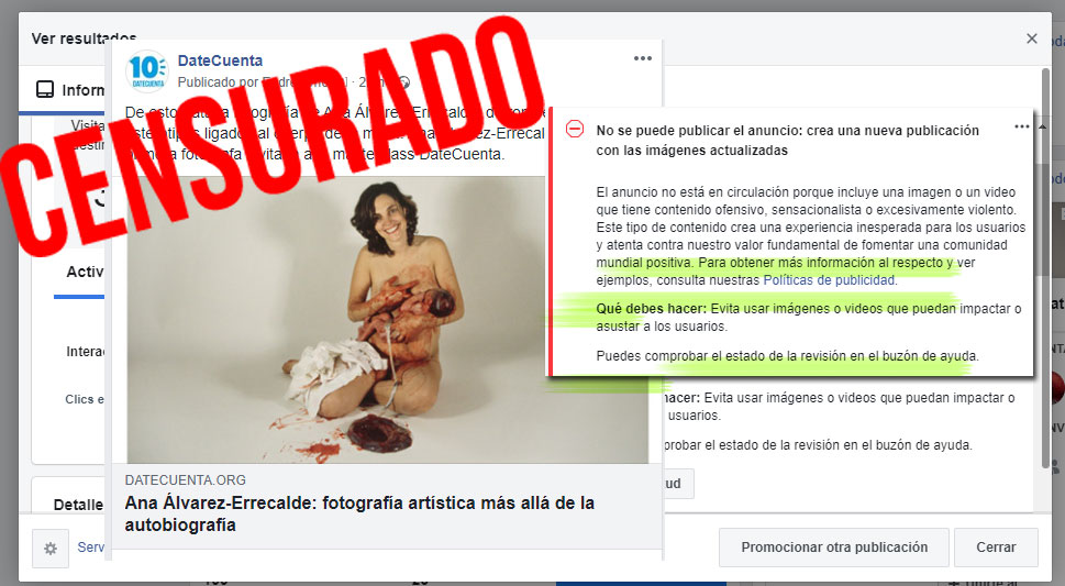 Facebook vuelve a censurar el trabajo de Ana Álvarez-Errecalde